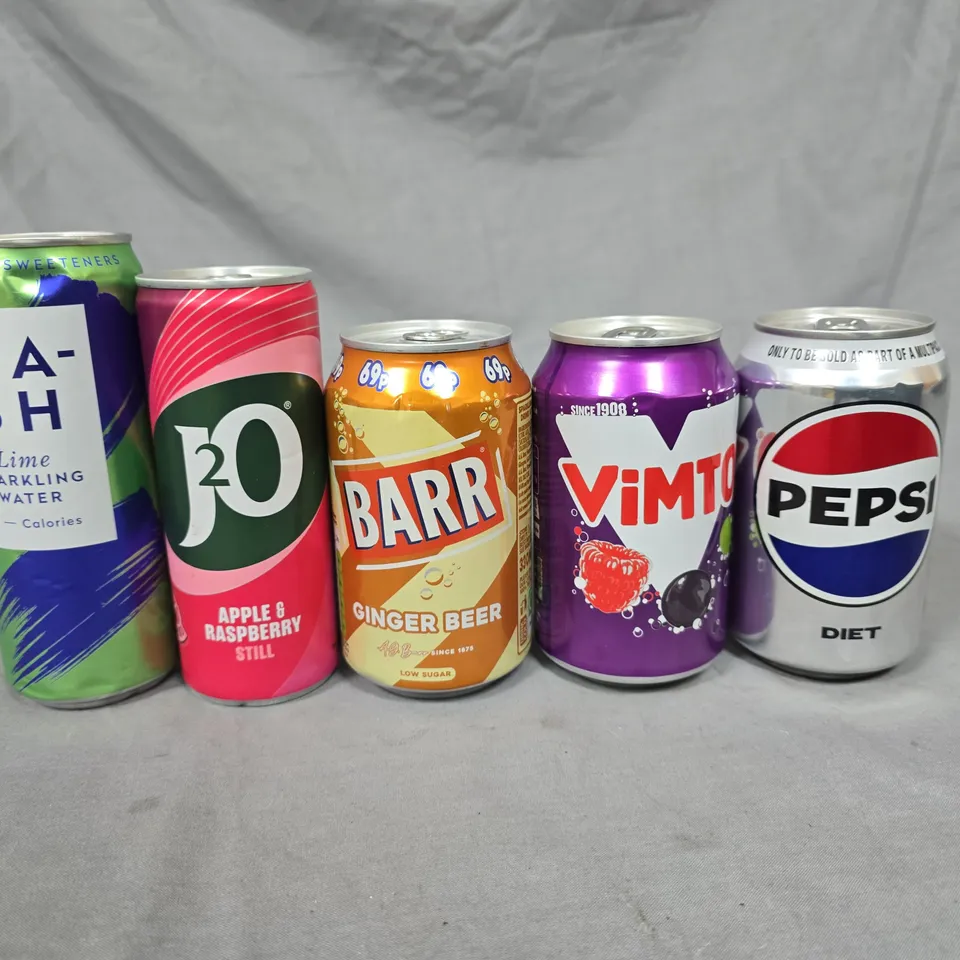 LOT OF 21 ASSORTED CANS OF DRINK TO INCLUDE J20, VIMTO AND PEPSI