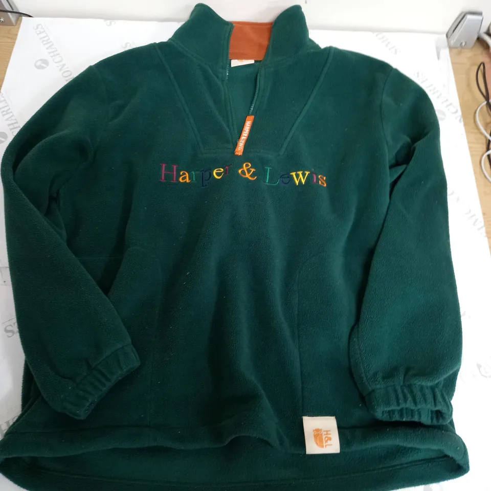 HARPER & LEWIS QUARTER ZIP FLEECE IN GREEN - MEDIUM