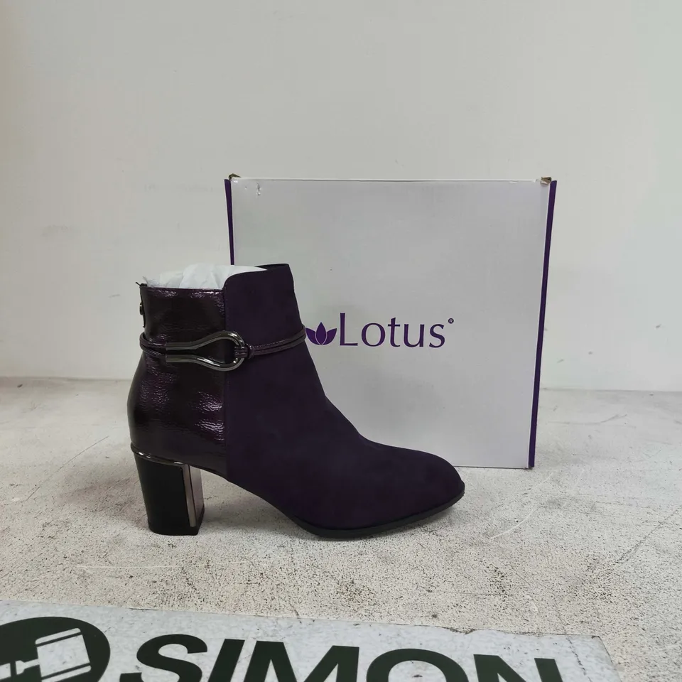 LOTUS PURPLE SUEDE ANKLE BOOTS – WOMEN'S BUCKLE STRAP, BLOCK HEE - UK SIZE 8