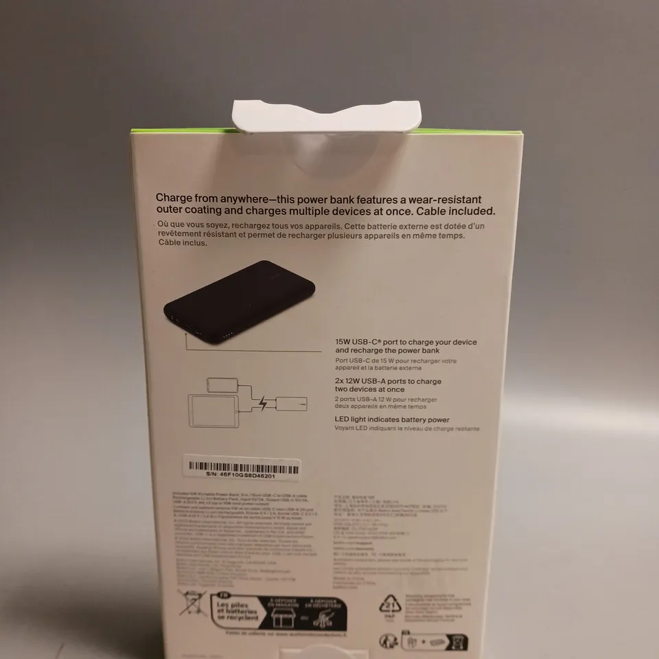 SEALED BELKIN POWERBANK IN BLACK PRE-CHARGED, CABLE INCLUDED