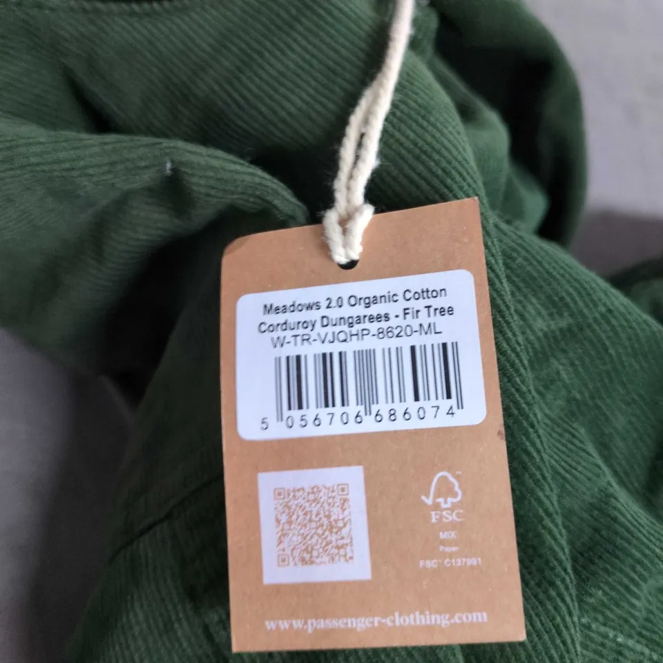PASSENGER MEADOWS 2.0 ORGANIC COTTON CORDUROY DUNGAREES – FIR TREE GREEN, SIZE M/L