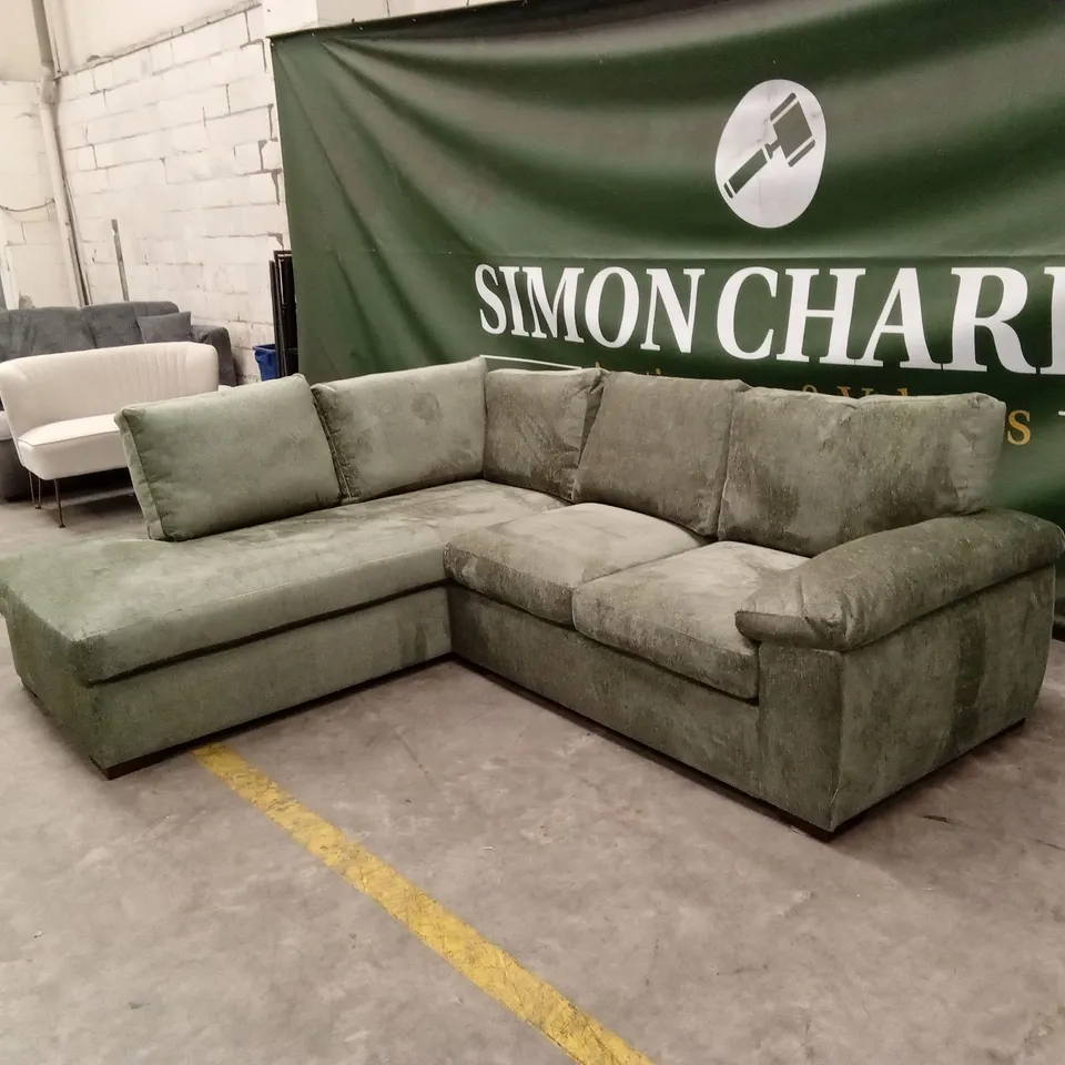 SALERNO STANDARD BACK FABRIC LEFT HAND CORNER CHAISE SOFA - GREEN RRP £999