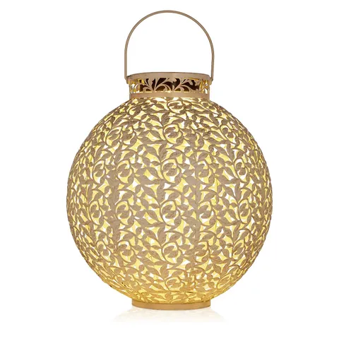 GARDEN STORIES OUTDOOR SOLAR LEAF PATTERN ROUND LANTERN GREEN BOXED
