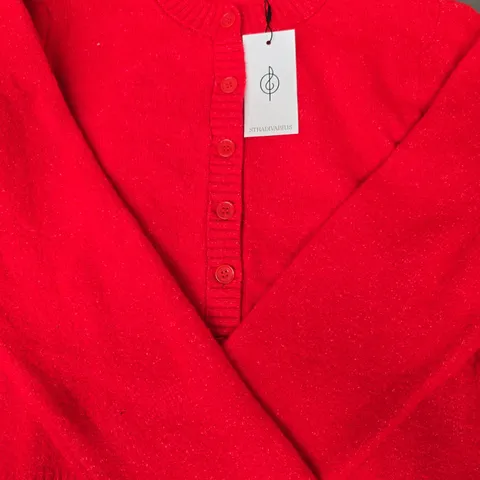 STRADIVARIUS LONG SLEEVE BUTTON-UP CARDIGAN IN RED SIZE MEDIUM