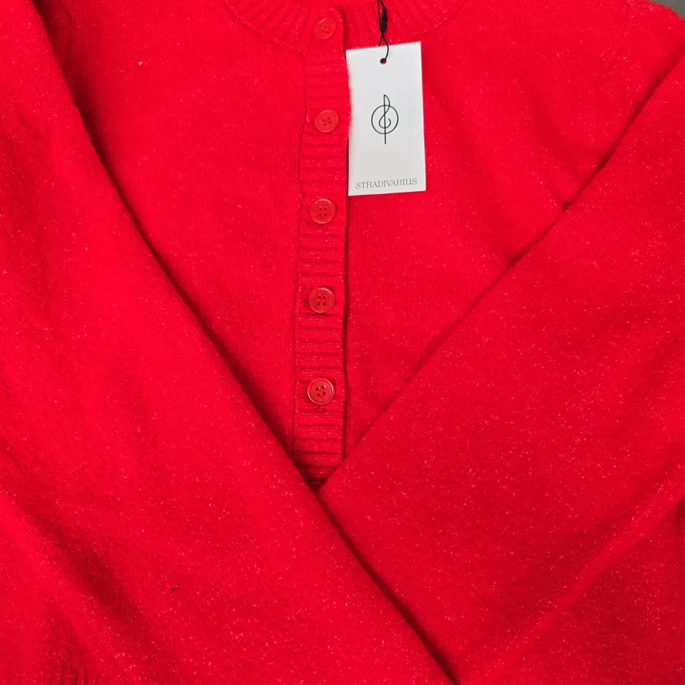 STRADIVARIUS LONG SLEEVE BUTTON-UP CARDIGAN IN RED SIZE MEDIUM