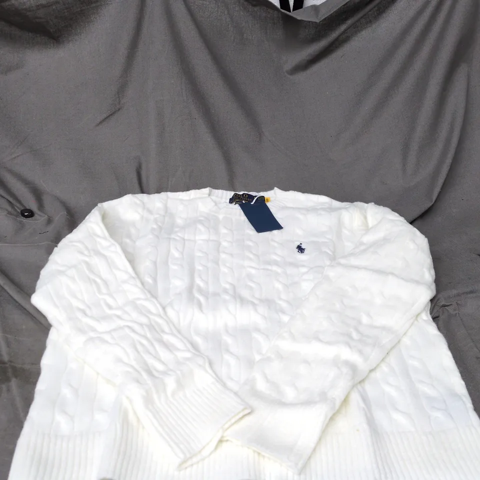 POLO RALPH LAUREN CREAM KNITTED JUMPER WITH TAGS, SMALL