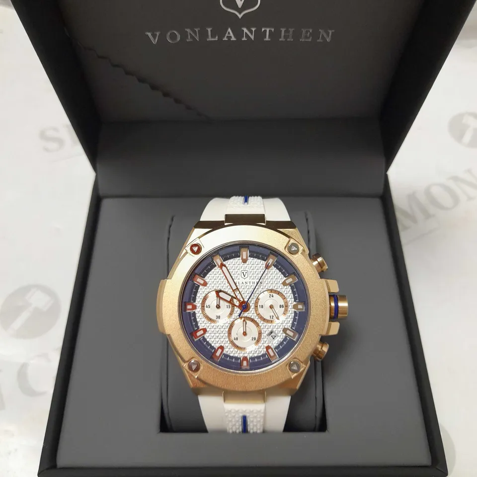 VONLANTHEN CHRONO TRIPLE DIAL WHITE RUBBER STRAP WATCH