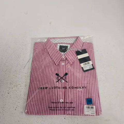CREW CLOTHING COMPANY RELAXED FIT POPLIN SHIRT – PINK STRIPE, UK SIZE 10