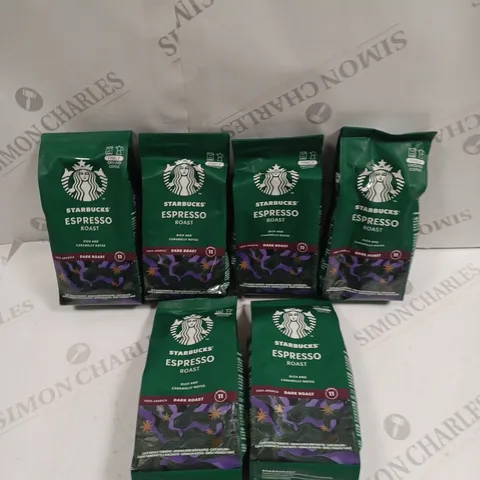 6 X STARBUCKS ESPRESSO ROAST GROUND COFFEE - DARK ROAST