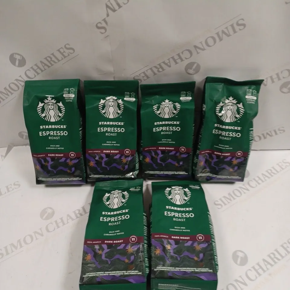 6 X STARBUCKS ESPRESSO ROAST GROUND COFFEE - DARK ROAST 