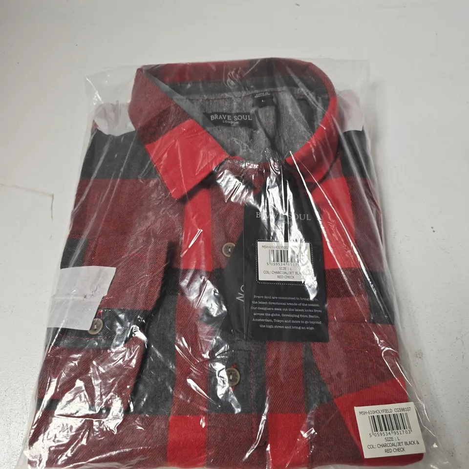 BRAVE SOUL LONDON SHIRT – RED & BLACK CHECK, SIZE L 
