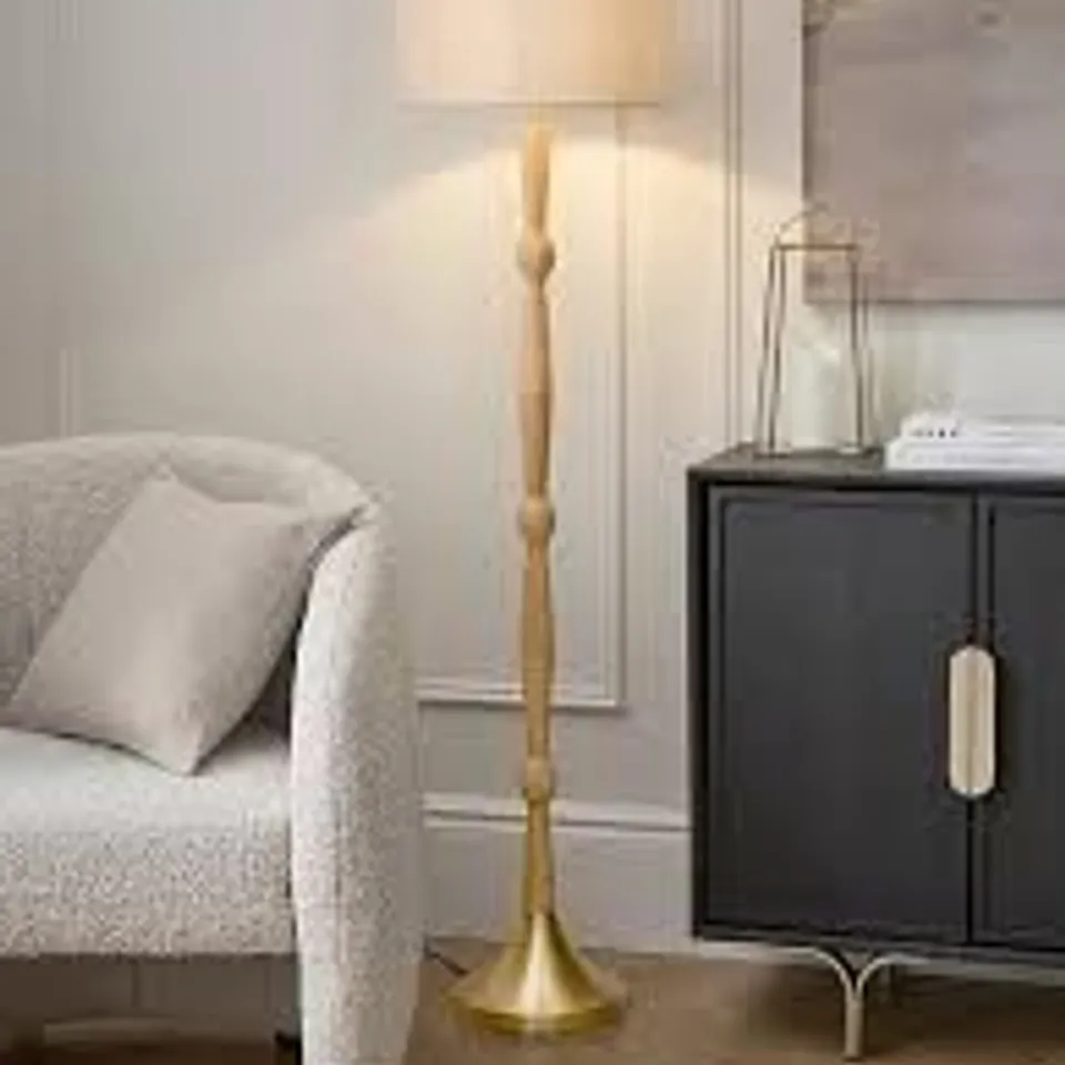 WOODEN FLOOR LAMP WITH GLASS SHADE