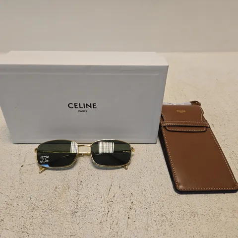 CΓLINE SUNGLASSES WITH LEATHER CASE β GOLD FRAME, DARK LENSES