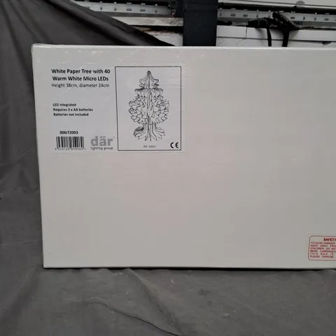 APPROXIMATELY 10 DAR LIGHTING WHITE PAPER TREE WITH 40 WARM WHITE MICRO LEDS 