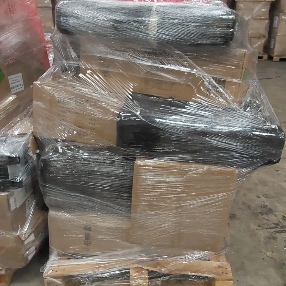 PALLET TO CONTAIN ASSORTED HOUSEHOLD PRODUCTS. INCLUDES EXERCISE BIKE, MASSAGE TABLE, BOXED FURNITURE ETC