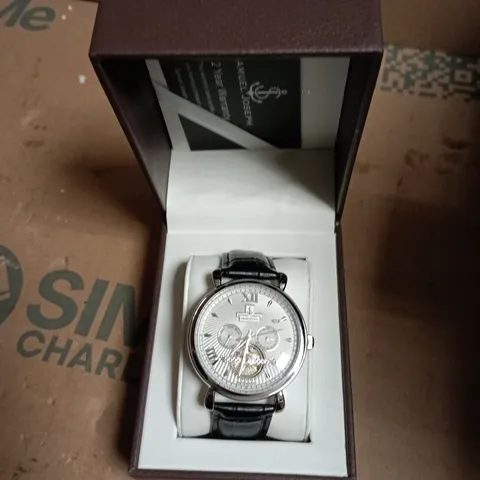 BOXED SAMUEL JOSEPH AUTOMATIC LIMITED EDITION SILVER TONE WATCH WITH WHITE DIAL