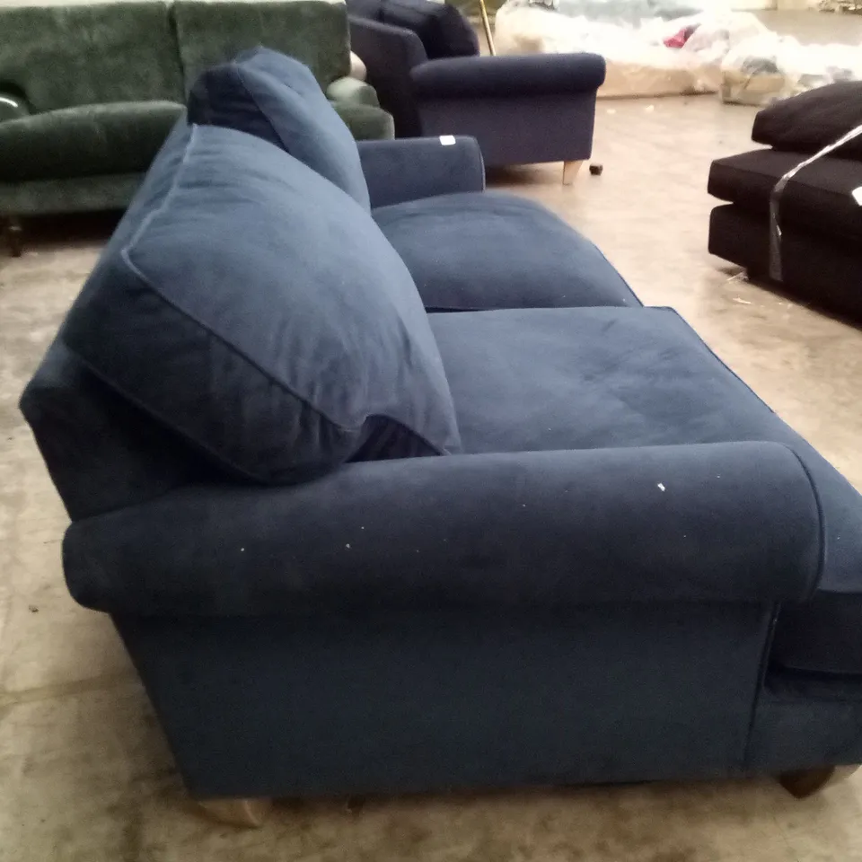 QUALITY THE LOUNGE CO DESIGNER BRIONY 3 SEATER SOFA - DARK BLUE FABRIC 
