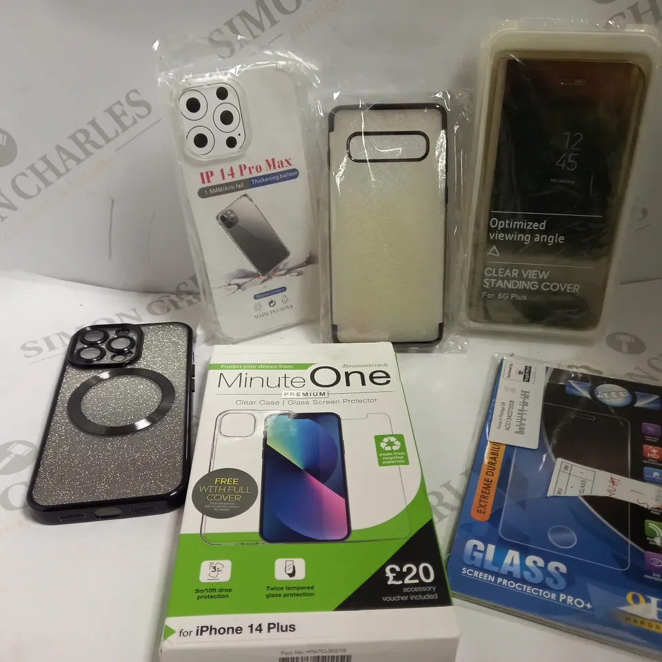 BOX OF APPROX 15 ITEMS INCLUDING ASSORTED PHONE CASES AND CABLES FOR VARIOUS MODELS