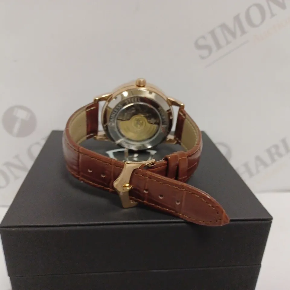 RUCKSTUHL AUTOMATIC DIAL R100 TOURBILLION MENS WATCH - ROSE GOLD STAINLESS STEEL ROSE GOLD CASE - LEATHER STRAP - 3ATM WATER RESISTANT - DISPLAY BOX