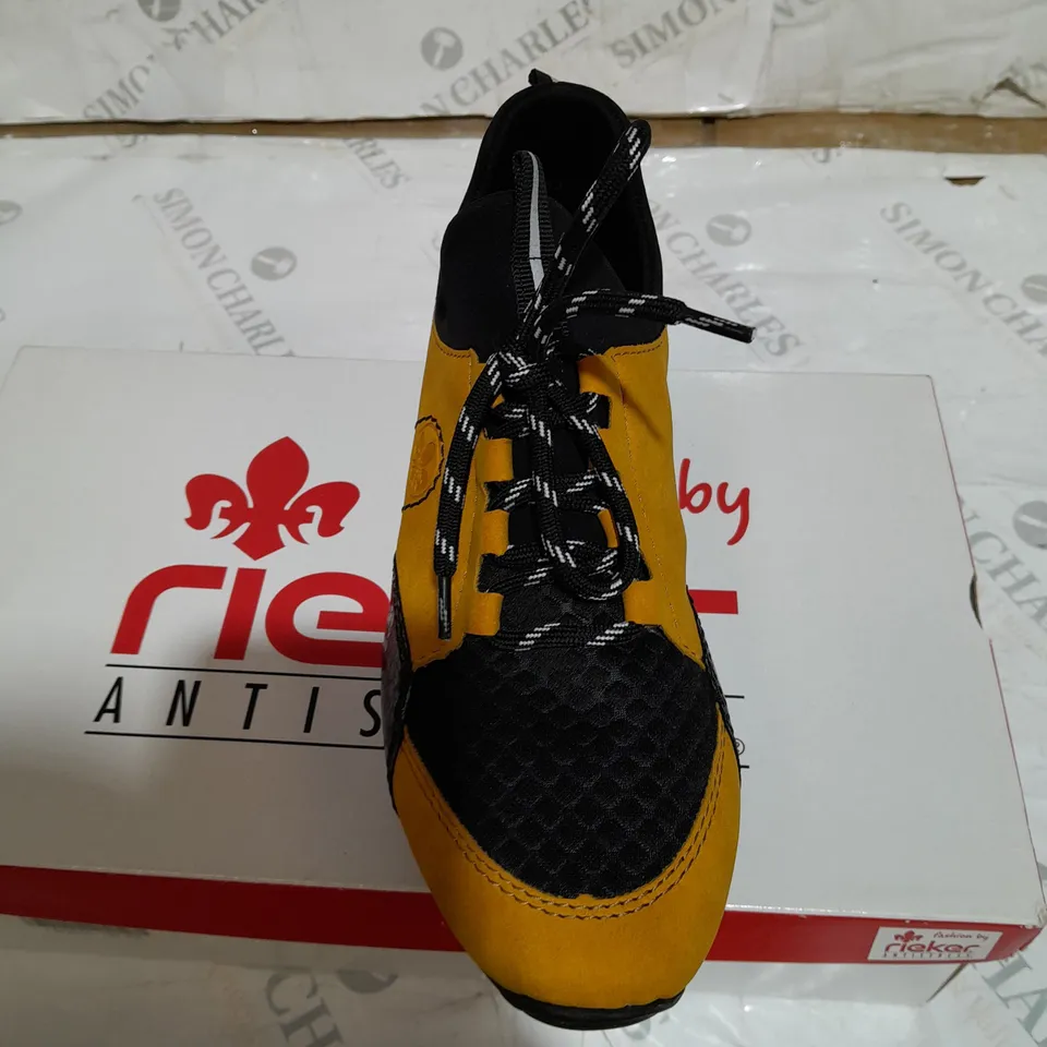 BOXED RIEKER TRAINERS YELLOW, BLACK AND WHITE SIZE 7