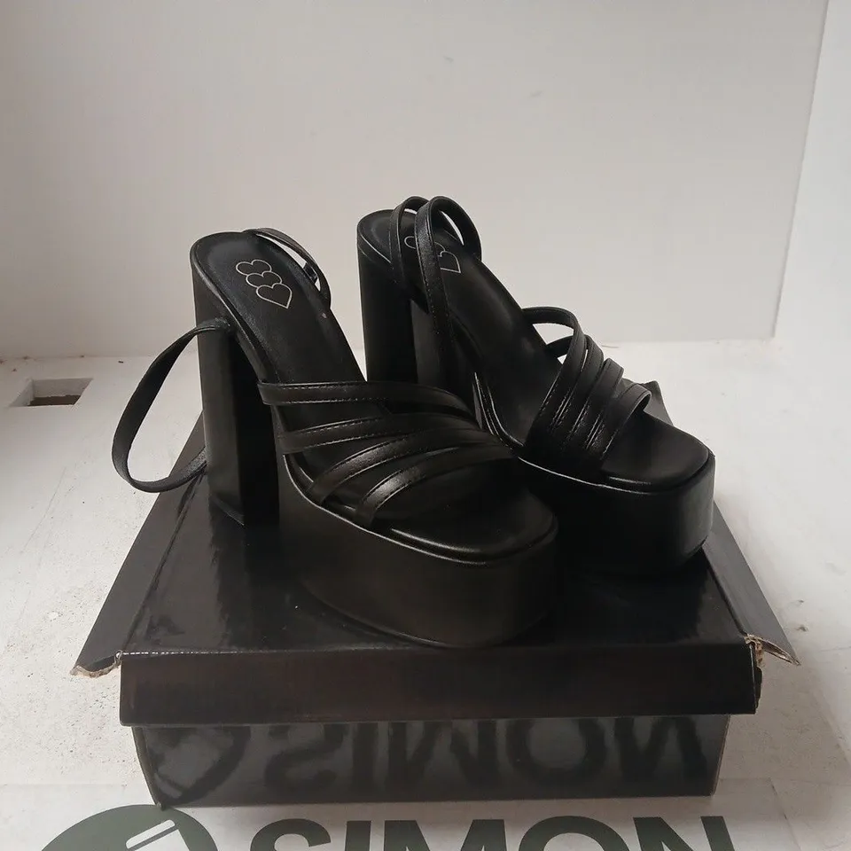 BLACK PLATFORM SANDALS, STRAPPY HIGH-HEEL, WOMEN'S FOOTWEAR UK 6