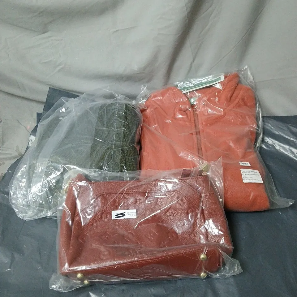 BOX OF APPROXIMATELY 15 ASSORTED ITEMS TO INCLUDE CLOTHING, HANDBAG ETC