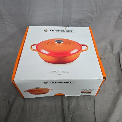 LE CREUSET ENAMELED CAST IRON CASSEROLE POT – ORANGE, BOXED