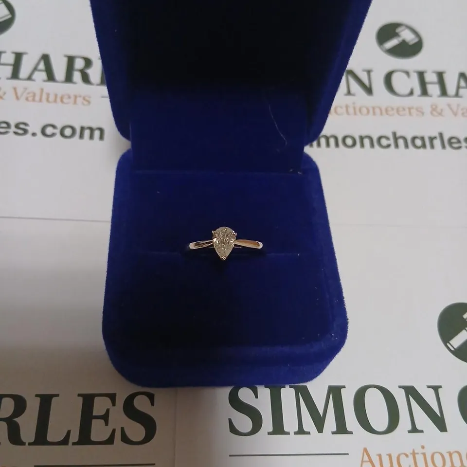 18CT WHITE GOLD SOLITAIRE RING SET WITH A PEAR SHAPE NATURAL DIAMOND