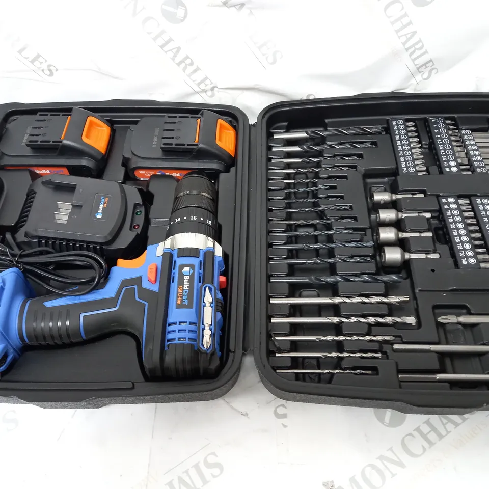 BUILDCRAFT 18V DRILL WITH 2 BATTERIES & FULL ACCESSORY KIT