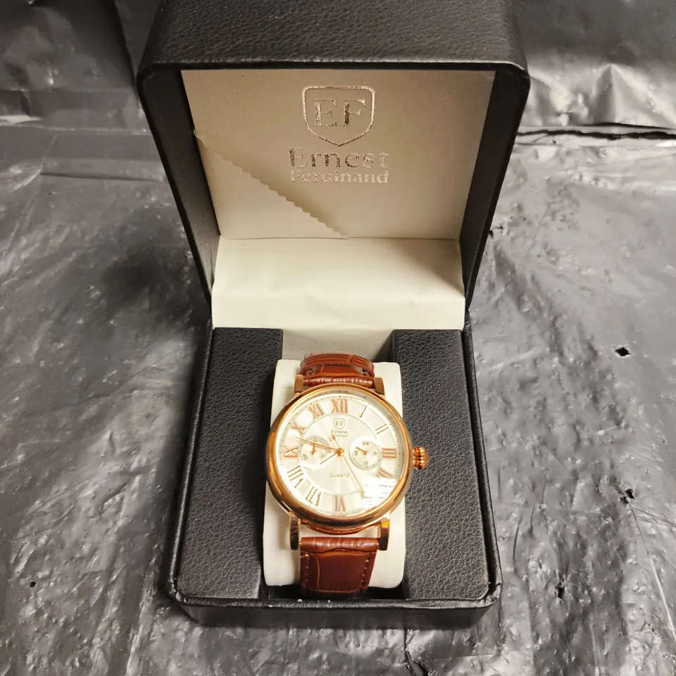 MENS ERNEST FERDINAND WATCH – FUNCTIONING SUB DIALS – LEATHER STRAP