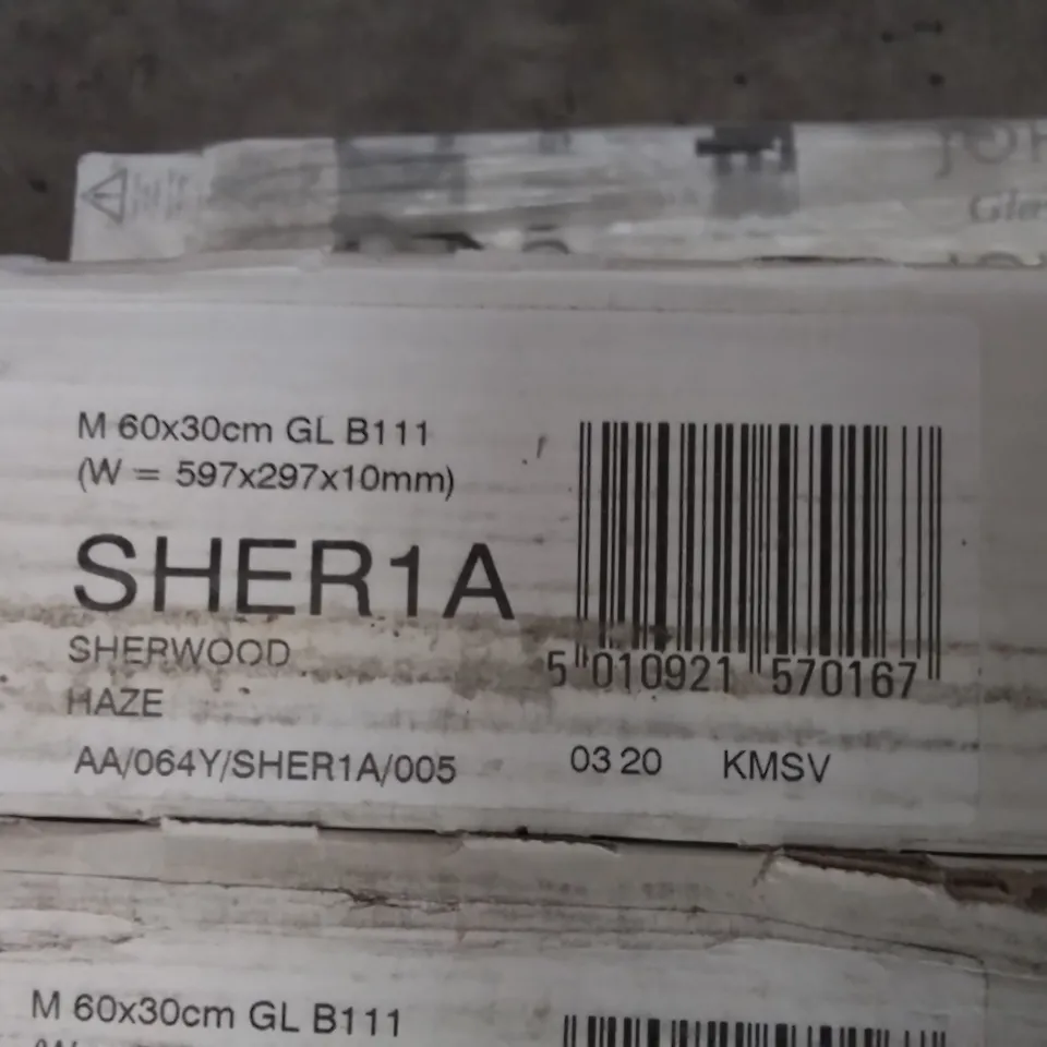 PALLET TO CONTAIN APPROXIMATELY 40 X PACKS OF JOHNSON SHERWOOD HAZE GLAZED WALL & FLOOR TILES - 5 TILES PER PACK // TILE SIZE: 597 X 297 X 10MM