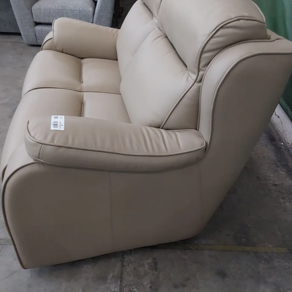 QUALITY BRITISH DESIGNER PARKER KNOLL BOSTON TWO SEATER SOFA LIGHT FAWN LEATHER 