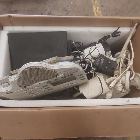 BOX CONTAINING A LARGE QUANTITY OF ASSORTED ELECTRICAL PRODUCTS INCLUDING: SECURITY CAMERAS, WIFI ROUTER, TELEPHONE ECT