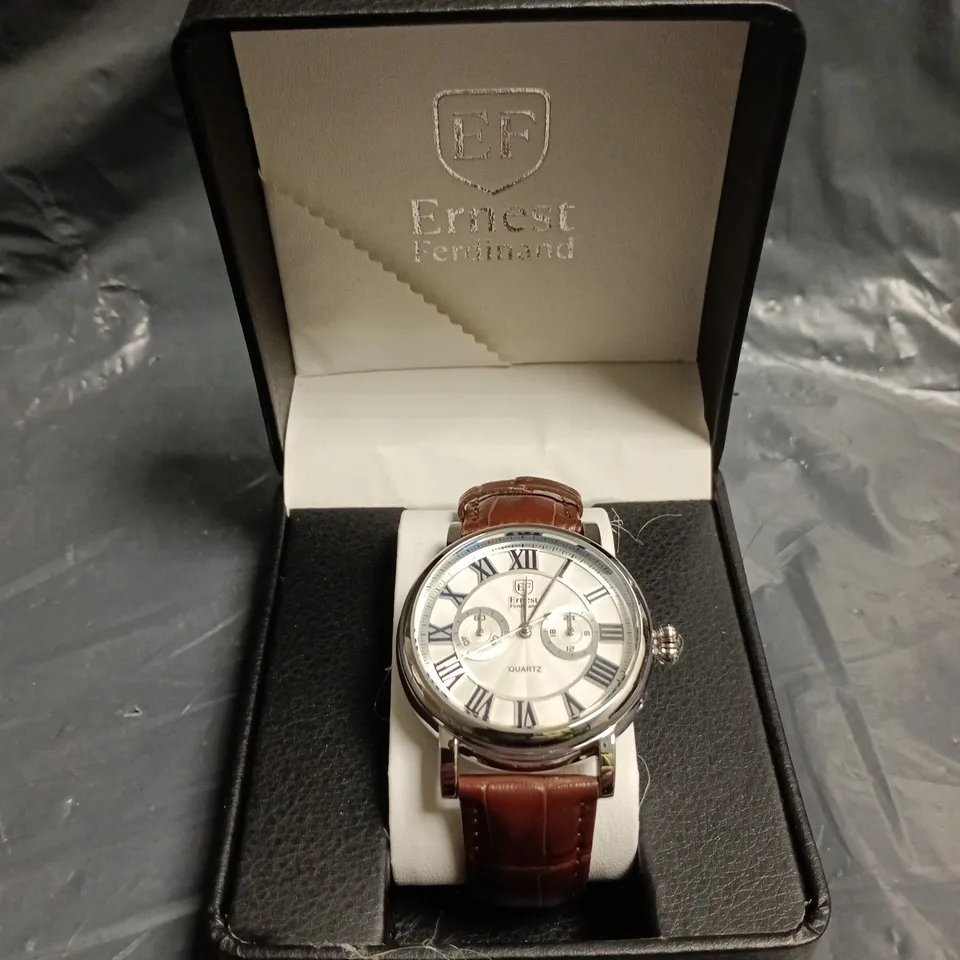MENS ERNEST FERDINAND WATCH – FUNCTIONING SUB DIALS – LEATHER STRAP