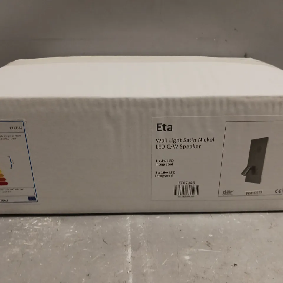 BRAND NEW BOXED DAR LIGHTING ETA SATIN NICKEL WALL LIGHT WITH SPEAKER LED