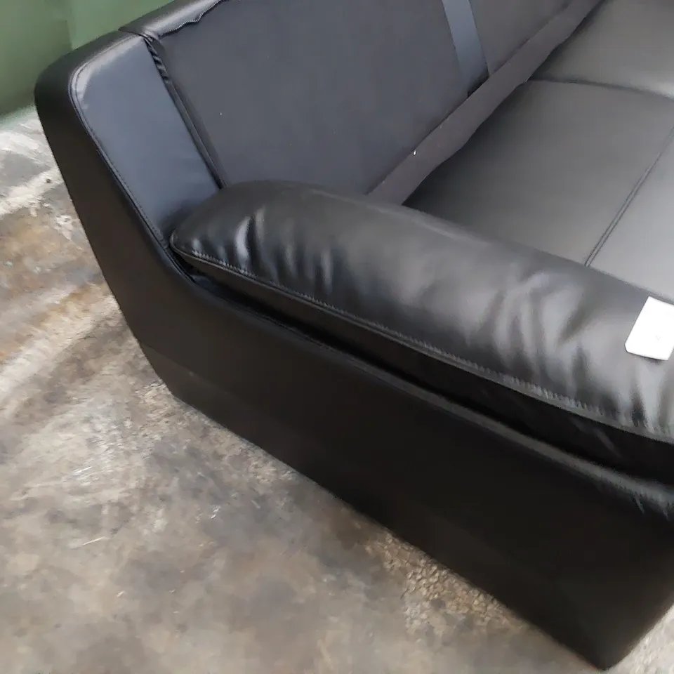 DESIGNER THREE SEATER SOFA BLACK LEATHER 