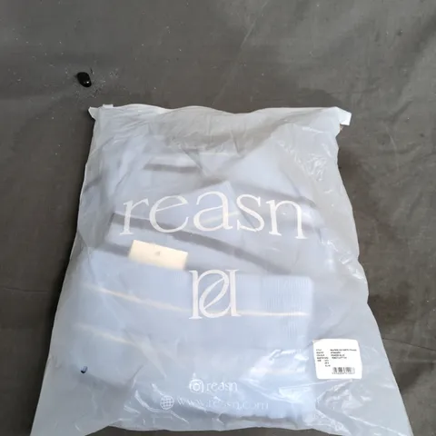 BAGGED REASON RIB STRIPE HIGH WAISTED TROUSERS – POWDER BLUE, UK 6 