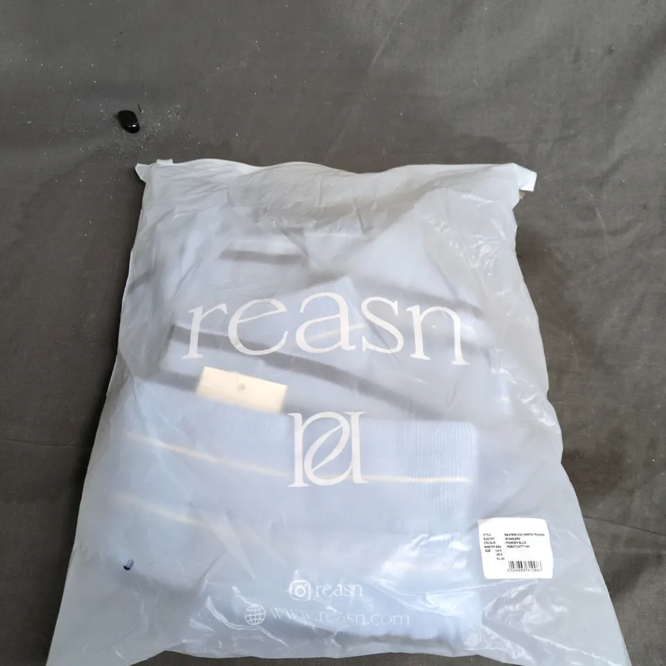 BAGGED REASON RIB STRIPE HIGH WAISTED TROUSERS – POWDER BLUE, UK 6 