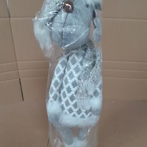 78CM GREY STANDING CHRISTMAS REINDEER WITH CHECK COAT