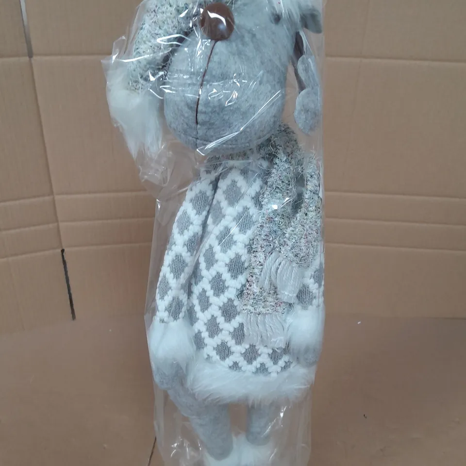 78CM GREY STANDING CHRISTMAS REINDEER WITH CHECK COAT