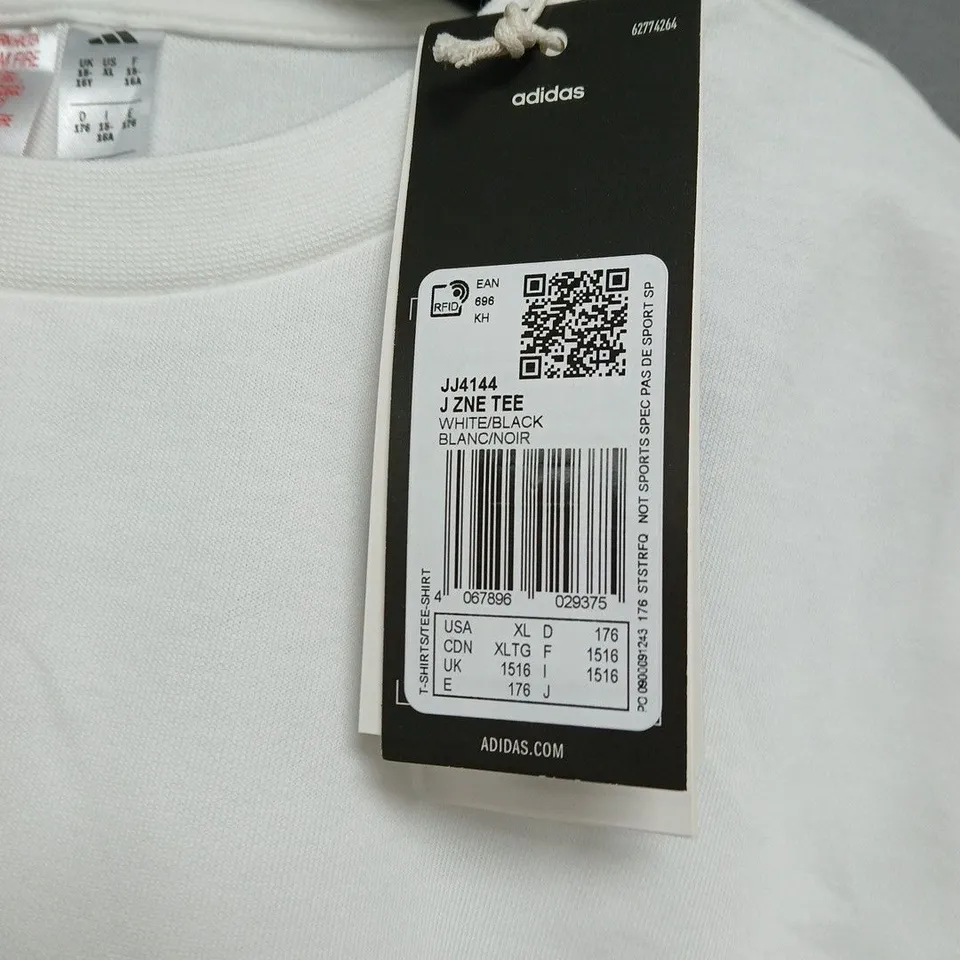 ADIDAS JUNIOR BOYS ZNE TEE – WHITE/BLACK - SIZE 15-16YRS