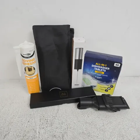 APPROXIMATELY 15 ASSORTED HOUSEHOLD ITEMS TO INCLUDE DISHWASHER TABLETS, COVING ADHESIVE, ASSISTANT FROTHER, ETC