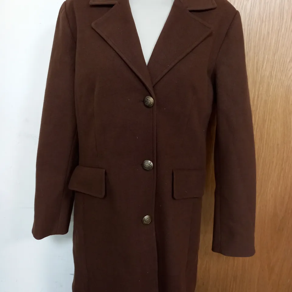 CENTIGRADE LONGLINE SINGLE BREASTED COAT IN BROWN SIZE MEDIUM