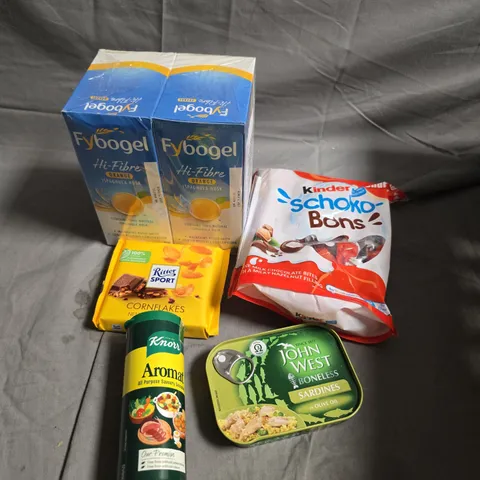 APPROXIMATELY 10 ASSORTED FOOD/DRINK PRODUCTS TO INCLUDE SAVOURY SEASONING, CORNFLAKE CHOCOLATE, SARDINES ETC 