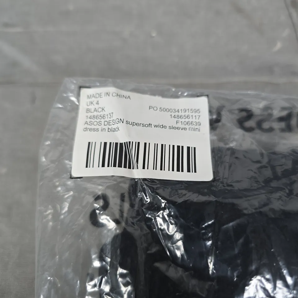 ASOS DESIGN SUPERSOFT WIDE SLEEVE MINI DRESS – UK 4 – BLACK. BAGGED