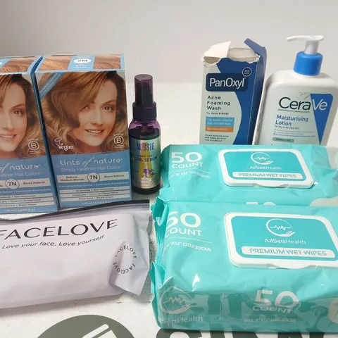 APPROX 12 ASSORTED BEAUTY PRODUCTS TO INCLUDE TINTS OF NATURE HAIR COLOUR, PANOXYL FOAMING WASH, CERA VE LOTION, ETC 