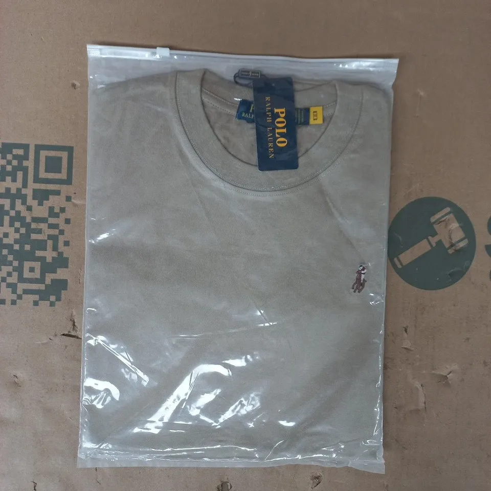 BAGGED POLO RALPH LAUREN CREW-NECK TOP IN TAUPE SIZE LARGE
