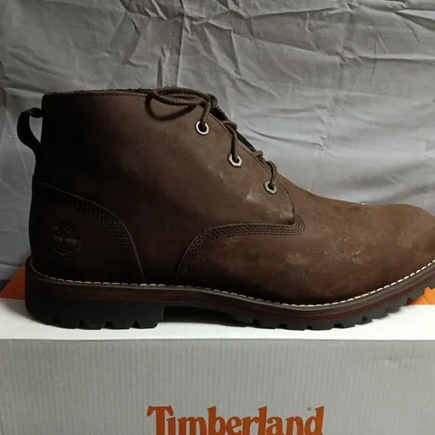 BOXED PAIR OF TIMBERLAND BROWN NUBUCK BOOTS – MEN'S - UK SIZE 12.5