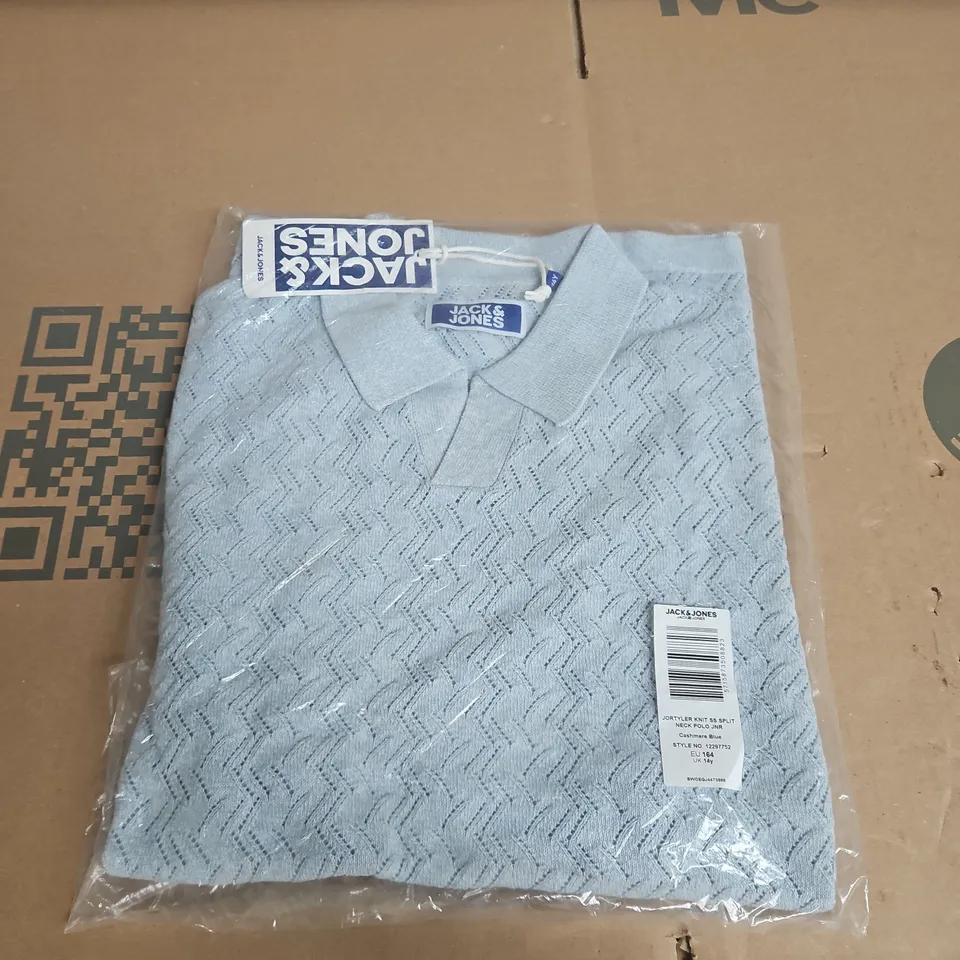 JACK & JONES JORTYLER KNIT SHORT-SLEEVE SPLIT-NECK POLO SHIRT – SIZE UK 14 YEARS