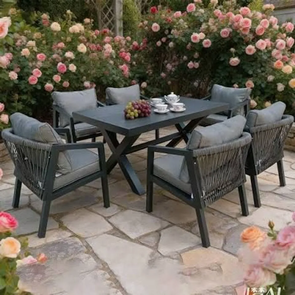 BOXED FURNITURE ONE GREY 6 SEATER ALUMINIUM GARDEN DINING SET ( 5 BOXES )